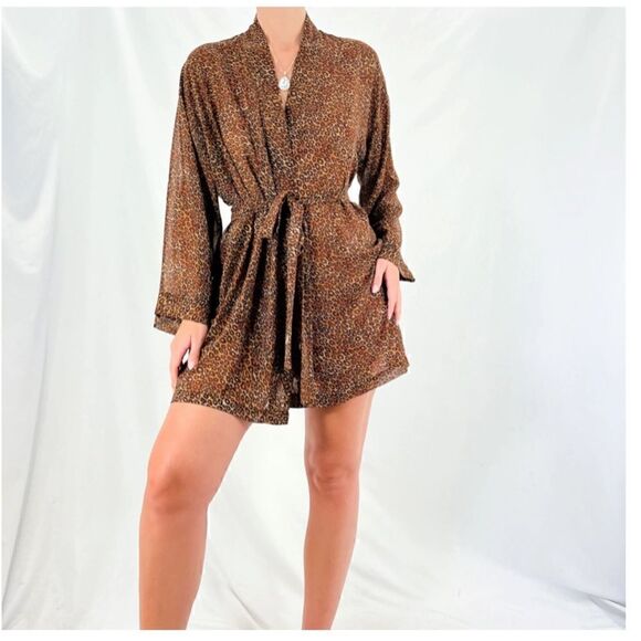 Victoria's Secret Brown + Black Leopard Print Sexy Sheer Satin Robe lingerie‎ - Picture 1 of 5
